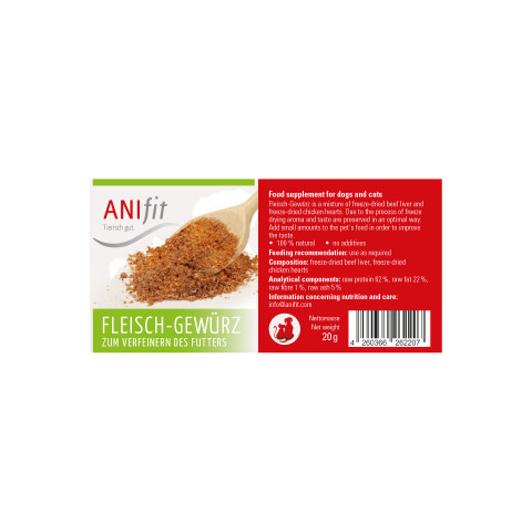 Cat Dog Accessories B.A.R.F. Snacks Supplements Meat-Flavour (Fleisch-Gewürz) 20g 1 Piece -4- Anifit